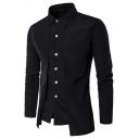 Trendy Men's Shirt Solid Color Button Closure Long Sleeve Slim Lapel Shirt