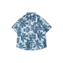 Fancy Shirt Flower All Over Printed Short Sleeve Lapel Button Closure Loose Fit Shirt Top for Men