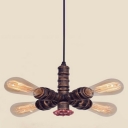 Copper Radial Pendant Industrial Living Room Metal Water Pipe 4-Bulb Hanging Lamp