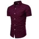 Mens Trendy Shirt All over Arrows Printed Turn-down Collar Long Sleeves Button Up Slim Shirt