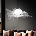 Artistic Living Room White Suspension Lighting Flower Design Clear Shade Acrylic LED 1-Light Chandelier