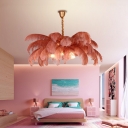 Feather Layers Pendant Chandelier Contemporary 6 Bulbs Hanging Ceiling Light for Bedroom