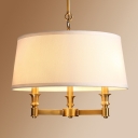 White Barrel Shade Pendant American Rustic Dining Room Fabric 3-Light Hanging Lamp