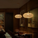 Drum Shape Pendant Light Contemporary Rattan Single-Bulb 19.5 Inchs Wide Restaurant Suspension Lighting in Beige