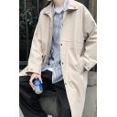 Men's Casual Trench Coat Plain Spread Collar Pocket Detail Single Breasted Oversize Trench Coat