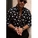 Leisure Men's Shirt Polka Dots Printed Button Closure Long Sleeve Regular Fit Lapel Shirt
