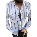 Unique Shirt Zipper Printed Button Closure Long Sleeve Button Down Collar Slim Shirt Top for Men