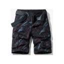 Leisure Shorts Striped Print Flap Pocket Zip-Fly Knee Length Regular Fit Cargo Shorts