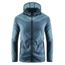 Sporty Jacket Plain Long Sleeve Zip-Fly Waterproof Zipper Pockets Slim Hooded Windbreaker Jacket for Men