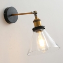 Industrial Metal Arm Wall Sconce Clear Glass 1-Bulb Wall Lamp in Aged Brass
