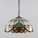 Stained Glass Bowl Pendant Lamp 1 Head Victorian Style 16 Inchs Wide Ceiling Light for Balcony in Beige