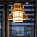 Bamboo Handcrafted Ceiling Light Nordic Style 1 Bulb Wood 16 Inchs Wide Hanging Lamp for Tea Room