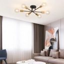 Modern Ceiling Fixture with 6 Light Metal Ceiling Mount Bare Bulb Semi Flush Light for Living Room