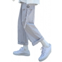 Fashionable Pants Solid Color Flap Pockets Elastic Waist Ankle Length Baggy Cargo Pants for Guys