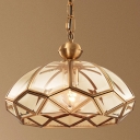 Dome Clear Glass Pendant Light Vintage 1-Light Dining Room Suspension Lighting in Brass