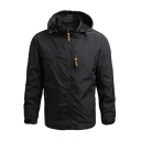 Men Popular Jacket Plain Long Sleeve Zip Closure Quick-Dry Relaxed Fit Hooded Jacket