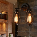 Industrial Metallic Vanity Lights Ambient Lighting 2 Bulbs Black Cage Wall Lamp