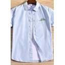 Casual Shirt Cartoon Bicycle Printed Short Sleeve Point Collar Button-up Slim Fit Shirt Top for Men