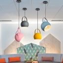 Nordic Style Dome Pendant Light One Light 8 Inchs Wide Metal Candy Colored Hanging Light with Handle for Kitchen
