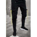 Trendy Men's Jeans Flap Pockets Zip Closure Full Length Mid-Rise Tapered Skinny Jeans