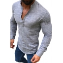 Trendy Shirt Solid Color Long Sleeves Stand Collar Button-up Slim-Fitted Shirt for Men