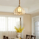 Colonial Style Ceiling Light with 1 Light Frosted Glass Shade Metal Ceiling Mount Single Pendant for Living Room in Brass