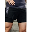 Athletic Shorts Patchwork Fake Two Pieces Pocket Detailed Mid Rise Slim Fit Fitness Shorts for Men
