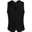 Formal Black Suit Vest Solid Color V Neck Single Breasted Sleeveless Slim Fit Vest for Men