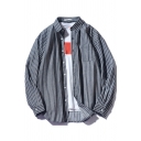 Men Modern Shirt Striped Pattern Button up Turn-down Collar Front Pocket Long Sleeves Regular Shirt