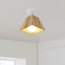 Trapezoid Living Room Semi Mount Lighting Woonden Contemporary Close to Ceiling Lighting in White