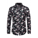 Chic Shirt Floral Pattern Long-Sleeved Turn-down Collar Slim Button Shirt Top for Men