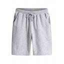 Modern Athletic Shorts Solid Color Mid Rise over The Knee Loose Shorts for Men