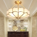 Bowl White Glass Semi Flush Light Traditional 4 Lights 18 Inchs Wide Dining Room Semi Flush Mount in Brass