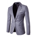 Elegant Suit Jacket Solid Color Pocket Detail Single Button Long Sleeve Notched Collar Slim-Cut Suit for Men
