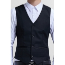 Basic Vest Plain Front Pocket V Neck Sleeveless Single Breasted Slim Fit Vest for Men