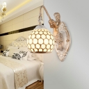 Resin Mermaid Arm Mirror Front Lamp Tiffany Style Dome Glass White-Gold 1-Head Wall Lamp