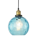 Orb Shade Hallway Pendant Light Hammered Glass 1 Light Industrial Hanging Lamp in Blue