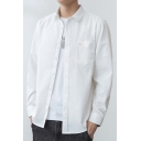 Modern Shirt Plain Button Detailed Single Front Pocket Long Sleeve Lapel Fitted Shirt