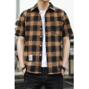 Modern Man's Shirt Plaid Patterned Button up Short-Sleeved Lapel Relaxed Fit Shirt