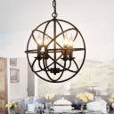 Industrial Living Room Metal Cage Suspension Lighting Candlestick 4-Light Orb Chandelier