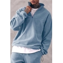 Casual Men's Sweatshirt Pure Color Long Sleeves 1/4 Zip Stand Collar Regular Sweatshirt