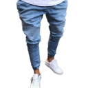 Fashionable Jeans Bleach Plain Elasticated High Waist Slim Fitted Jeans for Men
