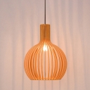 Wood Finish Modern Dining Room Pendant Dome Cage 1-Bulb Hanging Lamp
