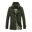 Fancy Mens Trench Coat Plain Single Breasted Long Sleeve Lapel Collar Relaxed Trench Coat
