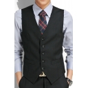 Fashion Mens Suit Vest Single Breasted Back Cinch Belt Decoration V-Neck Slim Fitted Suit Vest