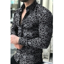 Fancy Shirt All over Floral Painted Button Closure Long-Sleeved Lapel Slim Shirt for Men