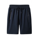 Athletic Shorts Plain Drawstring Waist Zipper Pocket Mid Rise Loose Lounge Shorts for Men
