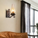 Clear Glass Shade Sconce Lighting with Curved Arm Loft Style Single Head Wall Mount Light in Black