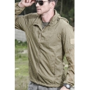 Stylish Jacket Solid Color Waterproof Zip-Fly Long-Sleeved Pocket Detail Relaxed Fit Hooded Jacket for Men