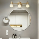 Glass Shade Modern Vanity Mirror Light Adjustable Armed Bathroom Wooden Vanity Sconce Lights in Brass